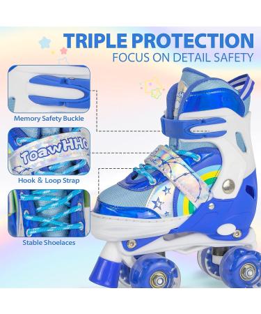 Kids Roller Skates for Girls and Boys | 4 Size Adjustable | Light Up Wheels | Blue Medium-Youth (3Y-6Y US) - Buy Online on GoSupps.com
