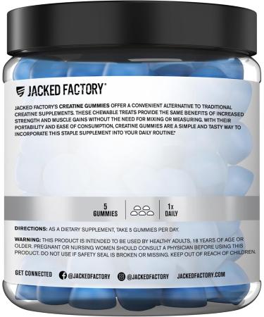 Jacked Factory Creatine Monohydrate Gummies (3g) - Creatine for Muscle Growth Strength Enhanced Energy and Improved Athletic Performance - 150 Gummies Blue Raspberry - Buy Online on GoSupps.com