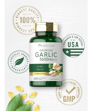 Carlyle Odorless Garlic Supplement | 400 Softgels | Herbal Extract Pills | Non GMO Gluten Free Formula - Buy Online on GoSupps.com