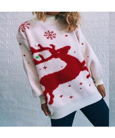 Shop Women's Christmas Snowflake Reindeer Knitting Sweater - Oversized Beige Knitwear (Sizes S-XL) - Buy Online on GoSupps.com
