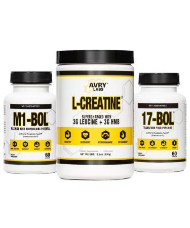 17-BOL Avry Labs Triple Stack M1-BOL and L-CREATINE - Extreme Anabolic Supplements for Muscle Growth Recovery and Endurance