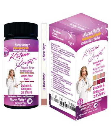 Nurse Hatty 215ct. Diabetes & Ketosis and Measures for Varied Zone Diets - Ketone Test Strips - Long Strips