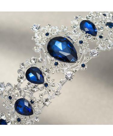 SWEETV Royal Blue CZ Crystal Tiara for Women - Princess Headpiece Bridal Hair Accessory - Sapphire+Silver - Buy Online on GoSupps.com