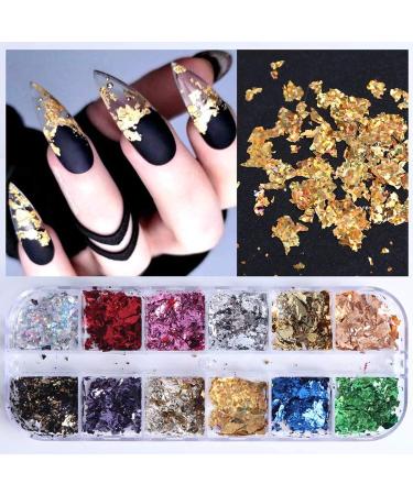 Gold Foil Nail Art Set - DIY Manicure Decals, Stickers, Charms, Fragments - Nail Foil Decoration Kit with Gold and Silver Leaf Flakes - 12 Grids/Set - Buy Online on GoSupps.com