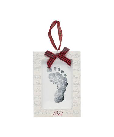 Kate & Milo Babyprint Keepsake Holiday Ornament, Babys First Christmas Baby Handprint or Footprint Ornament, White Rustic Frame, 2022 2022 Baby Print Ornament