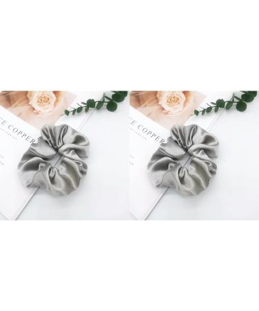 2 Pack Premium Silk Scrunchies in Grey - Soft Satin Ponytail Holder for Women with Long, Fine, and Thick Hair - Elastic Hair Ties for Girls - Buy Online on GoSupps.com