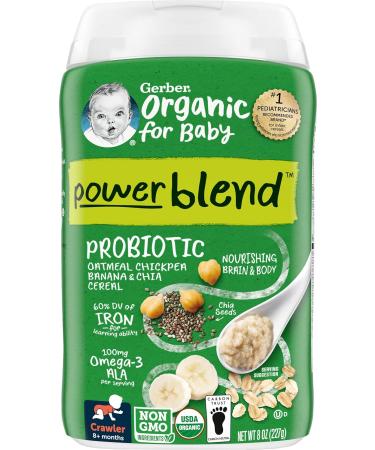 Gerber Organic Power Blend Probiotic Cereal: Oatmeal Chickpea Banana & Chia, 8oz Canister - Pack of 3 - Buy Online on GoSupps.com
