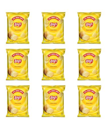 Lays & Kurkure Various Flavours Perfect Snack for Tea Time - Combination of Spice & Crunch Taste Up Your Life With Namkeen - Work Home Or School (Pack of 9 Lay's Classic salted Flavour)