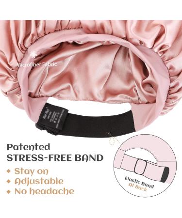 Satin Silk Hair Bonnet for Curly Hair | Adjustable Sleep Cap for Women | Double Layer | Pattern Design | Pink - Buy Online on GoSupps.com