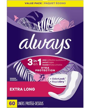 Always Xtra Protection 3-in-1 Daily Liners - Extra Long 60 CT - For Women - Buy Online on GoSupps.com