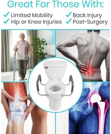 Vive Raised Toilet Seat Riser with Handles - Elderly & Handicap Grab Bar for Seniors - Easy Clean, Options for Elongated & Standard Bowls - Medical Hip Replacement Surgery Aid - Buy Online on GoSupps.com