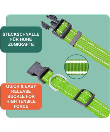 Dey Premium Reflective Dog Collar - Adjustable Nylon for Small & Large Dogs Multiple Colors & Sizes Cat & Puppy Neck Straps - Green L (2.5 x 45-68 cm) - Buy Online on GoSupps.com