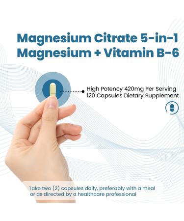 Vitamin B6 & Magnesium Complex 420mg 120 Capsules Highly Purified Essential Mineral | Magnesium Supplement for Muscle Joint & Heart Health - Buy Online on GoSupps.com