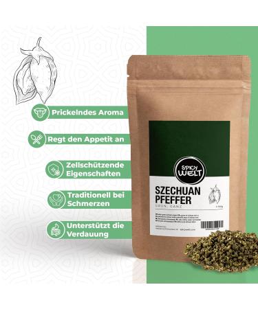 AAPACK UG Spicy Welt Szechuan Pepper Green Whole 100g Hua Jiao Peppercorns for Fish Wok & Pickles Fresh Citrusy & Tingling Aroma 100 Natural Without Additives - Buy Online on GoSupps.com