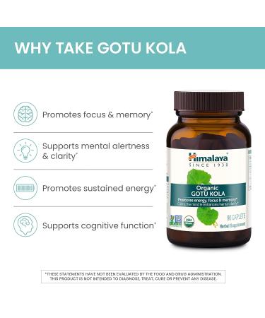 Himalaya Organic Gotu Kola 45 Day Supply - Herbal Nootropic Supplement with Adaptogens for Energy Focus Memory and Calming Relaxation - Vegan Non-GMO Gluten Free 650 mg 90 Caplets - Buy Online on GoSupps.com