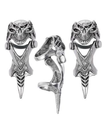 Lurrose 3pcs Punk Rings Skeleton Hand Ring Full Finger Ring Nail Ring for Halloween Photobooth Party Props Cosplay Accessories