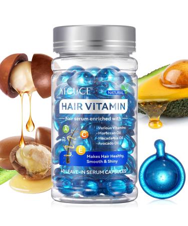 Hair Treatment Serum Hair Vitamin Capsules 60Pcs with Vitamin A C E Pro B5 No Rinse with Argan Macadamia/Avocado Oil for Hair Repair Smooth & Anti Frizzy (Blue 40) 3 Fl Oz (Pack of 1) Blue