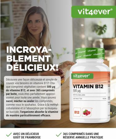 Vitamin B12 Vegan - 365 sucking tablets with raspberry taste - Premium: Methylcobalamin active - High dosed - Buy Online on GoSupps.com