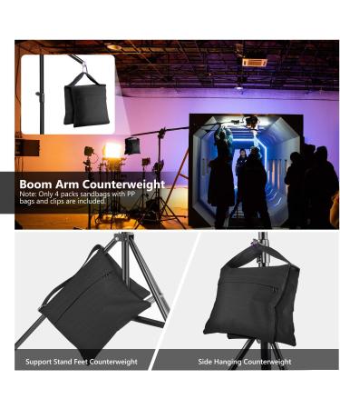 Neewer 4-Pack Photography Sandbags - Weight Bags for Photo Studio Stand, Outdoor Patio & Sports - Transparent PP Bag and Clips Included - Black - Buy Online on GoSupps.com