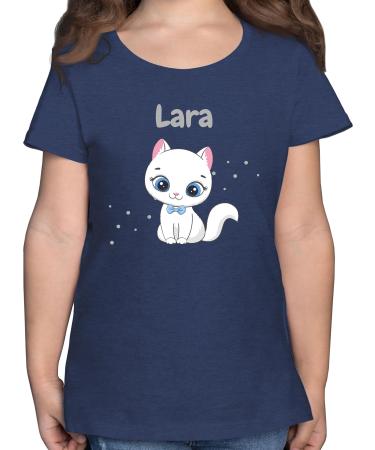 Gift with name personalized by Shirtracer - T-Shirt Girls - Cute Cat Cats Cat Motif Cat Cats 04 Dark Blue Mottled 116