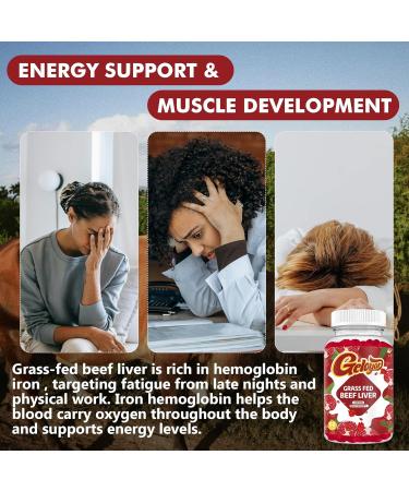 Geloyar Beef Liver Supplement - Grass Fed Beef Liver Gummies Heme Iron Supplement with Folate Vitamin C & L-Lysine - Energy Support for Fatigue & Muscle Recovery Non GMO Gluten-Free 60 Counts - Buy Online on GoSupps.com