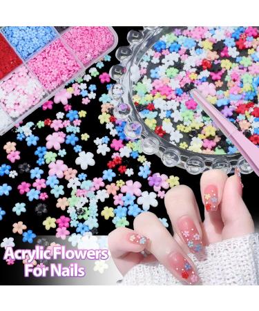 3D Color Tiny Flower Nail Charms - Spring Blossom Acrylic Nail Art with Golden Caviar Beads | DIY Manicure Accessories - Buy Online on GoSupps.com