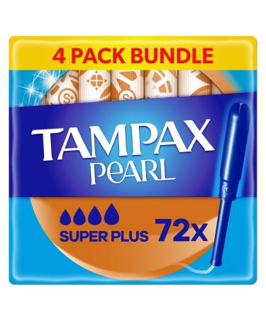 Tampax Compak Pearl Extra Comfort Super Plus Absorbency Heavy Flow 72 Tampons With Applicator (18 X 4 Packs) SAVING PACK Extra Comfort & Leak Protection