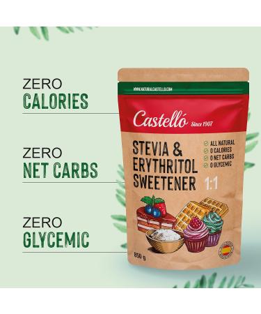 Stevia + Erythritol 1:1 Sweetener | 100% Natural Sugar Replacement - 0 Calories Keto & Paleo Friendly - Castello Since 1907 - 850g - Buy Online on GoSupps.com