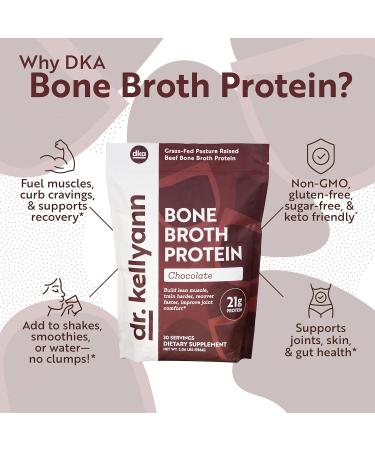 Dr. Kellyann Keto Bone Broth Protein Powder Chocolate - Protein 21g 2g Net Carbs - Grass Fed Hydrolyzed Collagen - Sugar Gluten and Dairy Free Paleo Keto Protein Shakes (30 Servings) - Buy Online on GoSupps.com