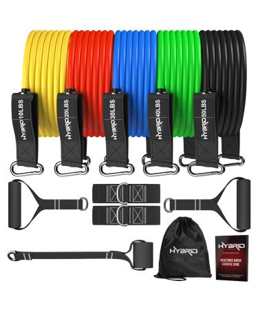 HYBRID Resistance Bands Set Men Women HEAVY DUTY 12pcs Exercise Bands Up to 150LB 68kg 2 Foam Handles 2 Ankle Straps Door Anchor - Fitness Tubes - Exercise Equipment for Home Gym Physio 150lb - 68kg - Buy Online on GoSupps.com