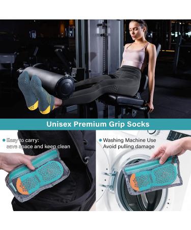 3 Pairs Unisex Non Slip Grip Socks for Yoga, Hospital, Pilates, Barre | Ankle Cushioned - Dark Blue Green - Small-Medium - Buy Online on GoSupps.com