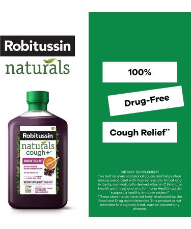 Robitussin Naturals Cough Relief Plus Immune Health Supplement - Honey Ivy Leaf Zinc Elderberry Syrup - 8.3 Oz - Buy Online on GoSupps.com