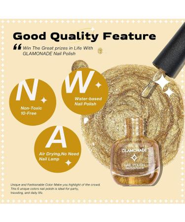 Glamonade 6-Piece Water-Based Nail Polish Set - Non-Toxic DIY Kit for Women and Girls - Golden Silvery Shades - 0.24oz Each - Buy Online on GoSupps.com
