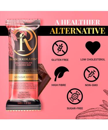Ross Chocolates Gourmet Chocolate Bars | Sweetened with Stevia | Sugar Free| Low Glycemic | Keto Friendly | Good for Diabetics | Non-GMO |12 Count Box (Milk Chocolate) Milk Chocolate 12 Count (Pack of 1) - Buy Online on GoSupps.com
