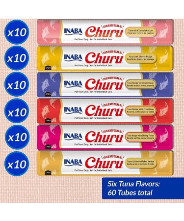 INABA Churu Cat Treats 60 Tubes Tuna Variety Box Grain-Free Squeezable Creamy Pure Cat Treat with Vitamin E & Taurine - Buy Online on GoSupps.com