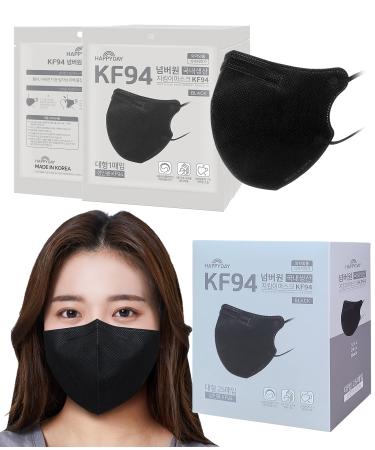 HAPPYDAY A Set of 25 Packages Made in KOREA 2D KF94 Black Face Mask for Adult Black for Adult (Pack of 25)