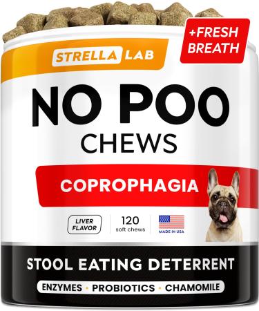 STRELLALAB No Poo Chews for Dogs - Coprophagia Stool Eating Deterrent - No Poop Eating for Dogs - Digestive Enzymes - Gut Health & Immune Support - Stop Eating Poop - Chicken Liver Flavor 120Chews Chicken Liver 120Ct No Poo Chews