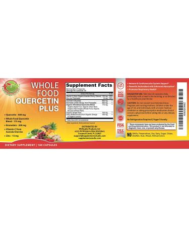 Quercetin 500mg with Bromelain, Zinc, Vitamin C - Immune Support Supplement with Organic Wholefoods Blend - 3 Month Supply 180ct - Buy Online on GoSupps.com