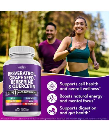 NEW AGE Resveratrol Berberine Grape Seed Extract Quercetin Supplement for Women and Men with Noni N-Acetyl Cysteine Acai - 120 Capsules 120 Count (Pack of 1) - Buy Online on GoSupps.com