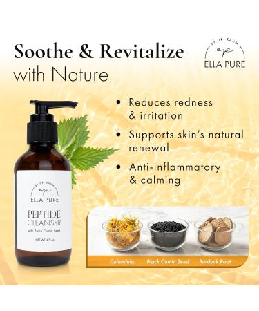 ELLA PURE Peptide Face Wash for Mature Skin Anti-Aging Facial Cleanser to Reduce Wrinkles & Improve Firmness Gentle & pH Balanced for Women Over 40 with Hemp Seed Oil 4oz - Buy Online on GoSupps.com