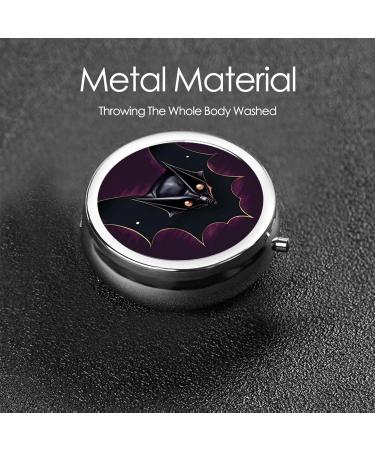 Black Ghost Bat Round Pill Box | 3 Compartment Portable Organizer for Purse & Pocket | Travel & Medication Storage - Buy Online on GoSupps.com
