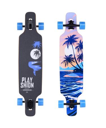 Playshion Drop Through Freestyle Longboard Skateboard Cruiser Coconut Tree