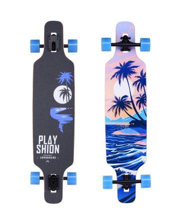 Playshion Drop Through Freestyle Longboard Skateboard Cruiser Coconut Tree