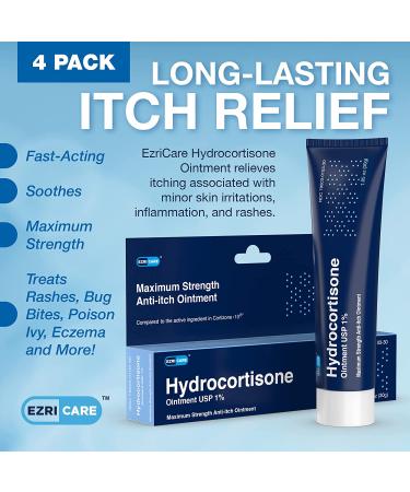 Hydrocortisone Ointment USP 1% 1.05oz - Maximum Strength Anti-Itch Relief for Rash, Allergy, Psoriasis, Eczema - Mosquito & Bug Bite Itch Relief - 4 Pack - Buy Online on GoSupps.com