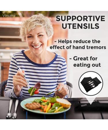 Stainless Steel Weighted Utensils Set for Tremors & Parkinson's - Adaptive Eating Flatware for Hand Tremors, Parkinson's, Arthritis - Knife, Fork, 2 Spoons & Bag - Buy Online on GoSupps.com