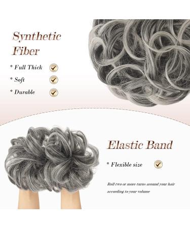 FESHFEN Large Gray Messy Hair Bun Scrunchies | Curly Synthetic Gray Hair Extensions for Women - Buy Online on GoSupps.com