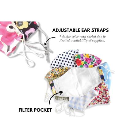 Stylish Reusable Cotton Face Masks for Women with Filter Pocket - Pack of 5 | Handmade Floral Pattern Designs | Adjustable Ear Straps - Buy Online on GoSupps.com