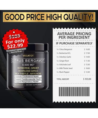 VEGATOT Citrus Bergamot Extract with Berberine & Herbs - Cholesterol & Cardiovascular Support | 90 Count - USA Made & Tested - Buy Online on GoSupps.com