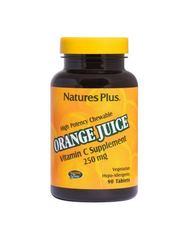 NaturesPlus Orange Juice Chewable Vitamin C - 250 mg 90 Vegetarian Tablets - High Potency Immune Support Supplement Antioxidant - Gentle On Stomach - Gluten-Free - 90 Servings - Buy Online on GoSupps.com