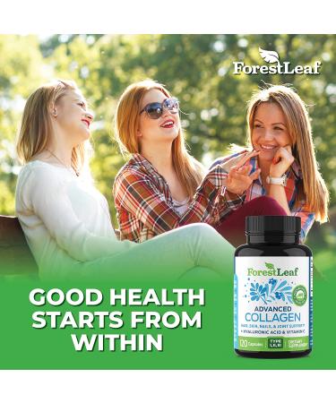 Forest Leaf Collagen Pills with Hyaluronic Acid, Vitamin C - Reduce Wrinkles, Tighten Skin, Boost Hair, Skin, Nails & Joint Health - 120 Capsules - Buy Online on GoSupps.com
